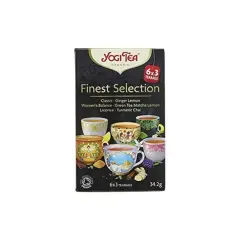 Yogi Tea Finest Selection-förpackning med sex olika tesorter, inklusive ingefära citron och grönt te matcha citron.