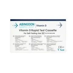 En låda för ett vitamin D snabbtest, perfekt för att testa ditt vitamin brist. Innehåller testkassett, buffert, lansetter, alkoholpad, kapillärpipett och instruktioner.