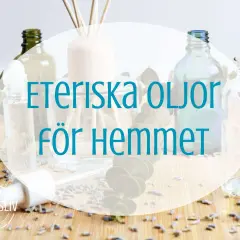 Eteriska oljor för hemmet. En aromlampa med träpinnar och flaskor med oljor.
