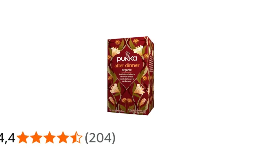 En låda Pukka After Dinner ekologiskt örtte med fänkål, rostad cikoria och kardemumma. Perfekt för en lugn stund efter middagen.
