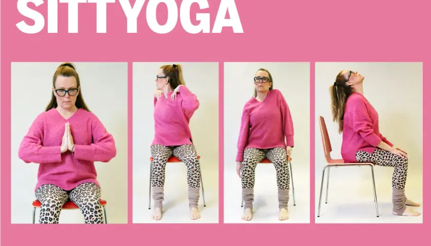 Sittande yogaövningar för att mjuka upp kroppen. Perfekt för en paus med en kopp yoga te.