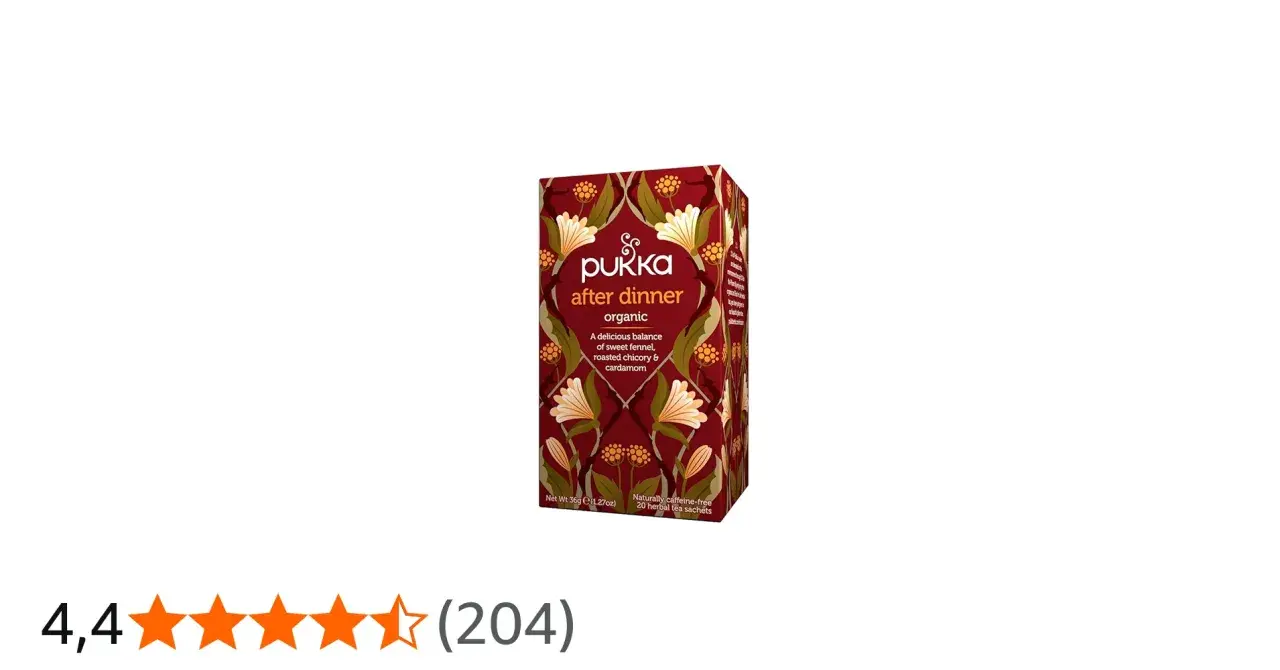 En låda Pukka After Dinner ekologiskt örtte med fänkål, rostad cikoria och kardemumma. Perfekt för en lugn stund efter middagen.