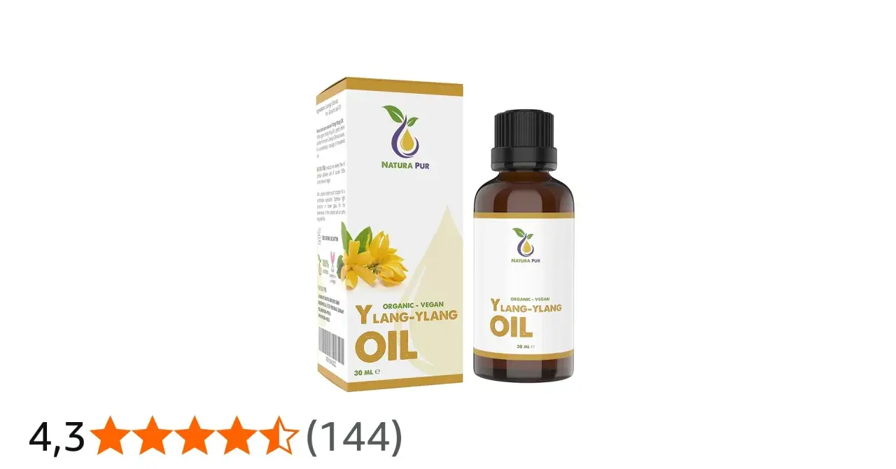 Flaska med ekologisk ylang-ylang olja från Natura Pur. Lär dig mer om ylang ylang egenskaper för välbefinnande.